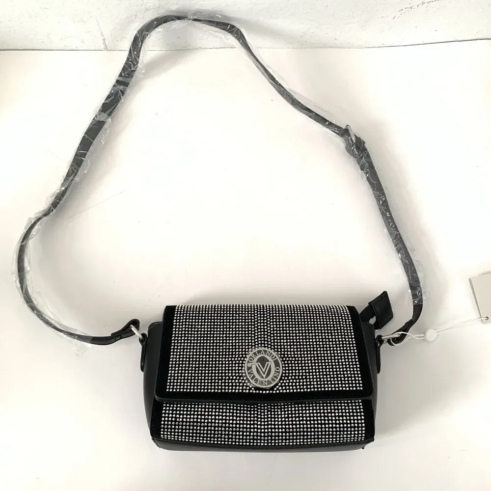 NEW Valentino Orlandi Studded Crossbody Bag MSRP $199 NWT Black Bling Rhinestone